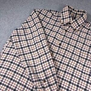 Orvis Flannel Button Down Shirt Mens Medium Cream Brown Plaid Long Sleeve